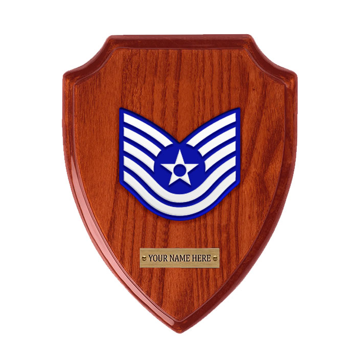 Air Force Technical Sergeant Chevron Mahogany Wooden Plaque | U.S. Federal Government Agency & Military Seals Plaque Maker Air Force Technical Sergeant Chevron Mahogany Wooden Plaque